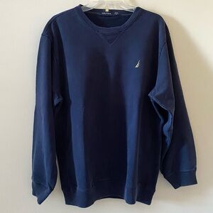 Nautica Men's Cotton Solid Blue Crewneck Logo Sweater - L - Pre-owned